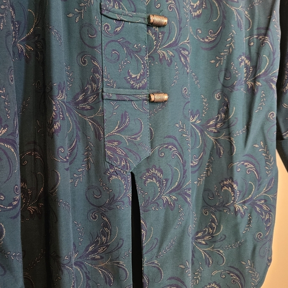 Vintage Pride & Joy Teal Paisley Kimono Blouse Tunic Size 12P Button Up Layering - Picture 9 of 12